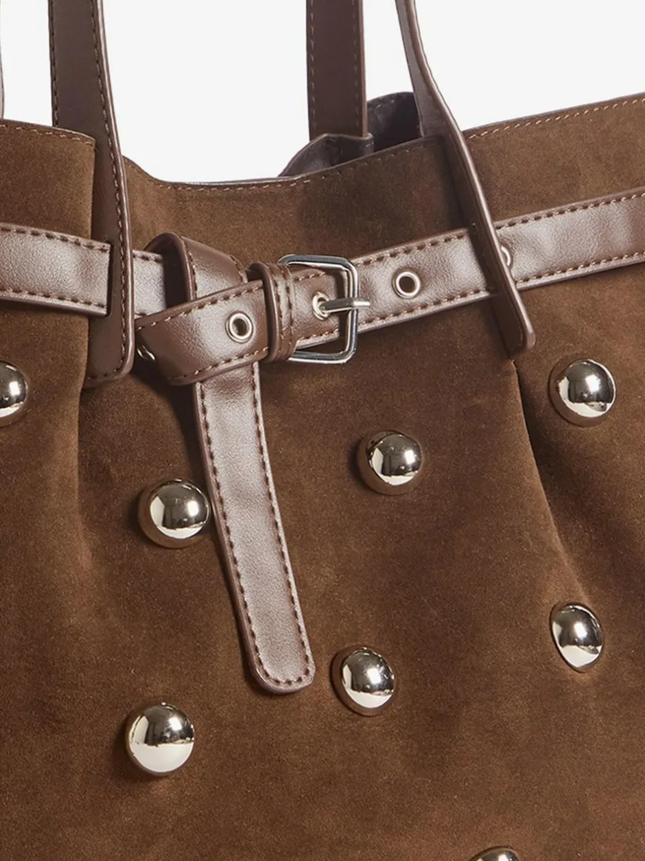 Friends Like These Chocolate Brown Faux Suede Studded Tote Bag Best
