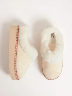 Friends Like These Faux Fur Cuff Embroidered Tape Nightwear Mule Slippers Cream Discount