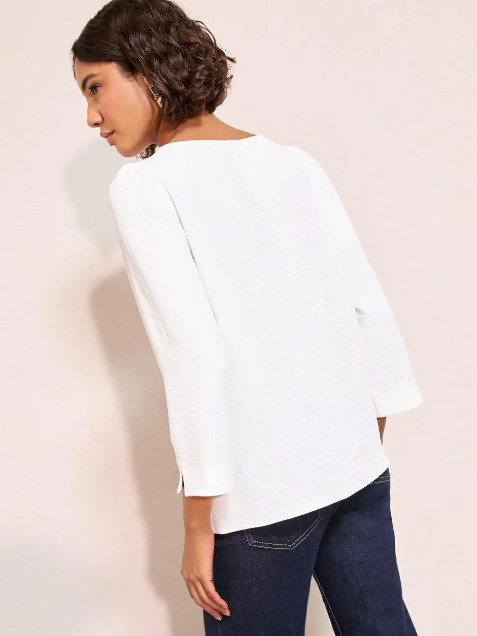Friends Like These 3/4 Sleeve Keyhole Front Hardware Detail Blouse Cream Sale