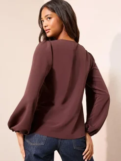 Friends Like These Long Sleeve Button Front Ruffle Blouse Fig Purple Best