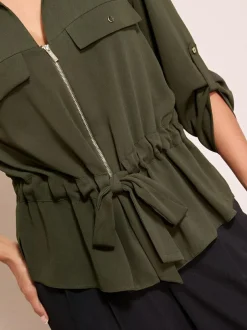 Friends Like These Utility Style Tie Waist Shirt Green New