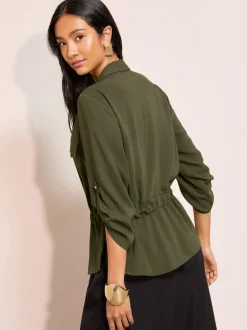 Friends Like These Utility Style Tie Waist Shirt Green New