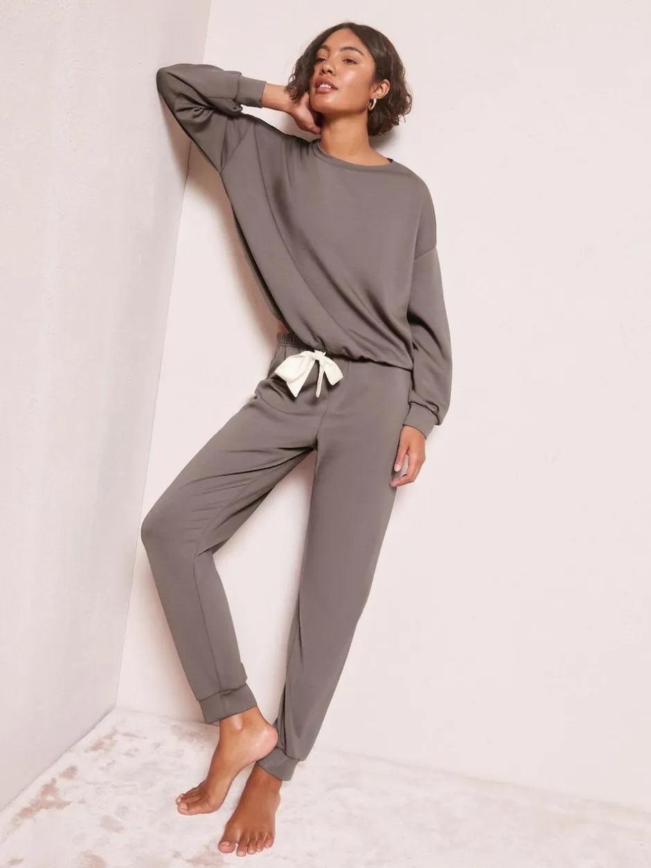 Friends Like These Premium Contrast Long Sleeve Pyjama Top Grey Outlet