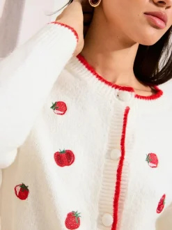 Friends Like These Ivory Tomato Embroidered Cardigan Outlet