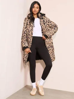 Friends Like These Leopard Printed Mid Length Puffer Coat Outlet