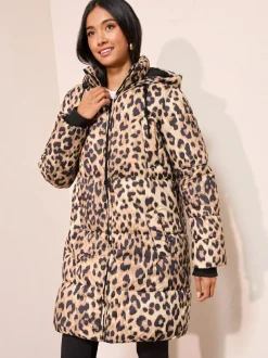 Friends Like These Leopard Printed Mid Length Puffer Coat Outlet