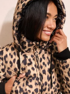 Friends Like These Leopard Printed Mid Length Puffer Coat Outlet