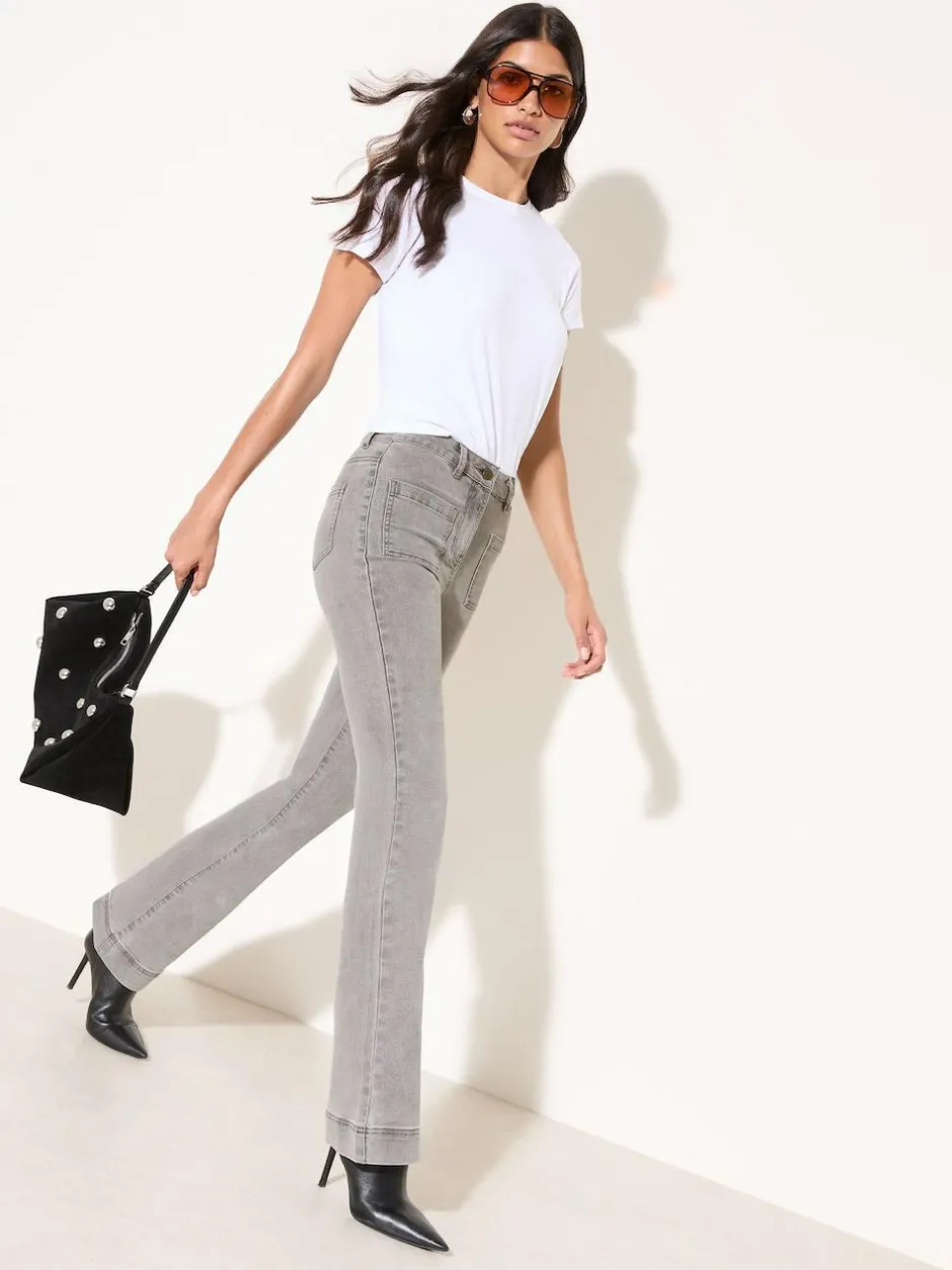 Friends Like These Light Grey High Waist Pocket Flare Jeans Online