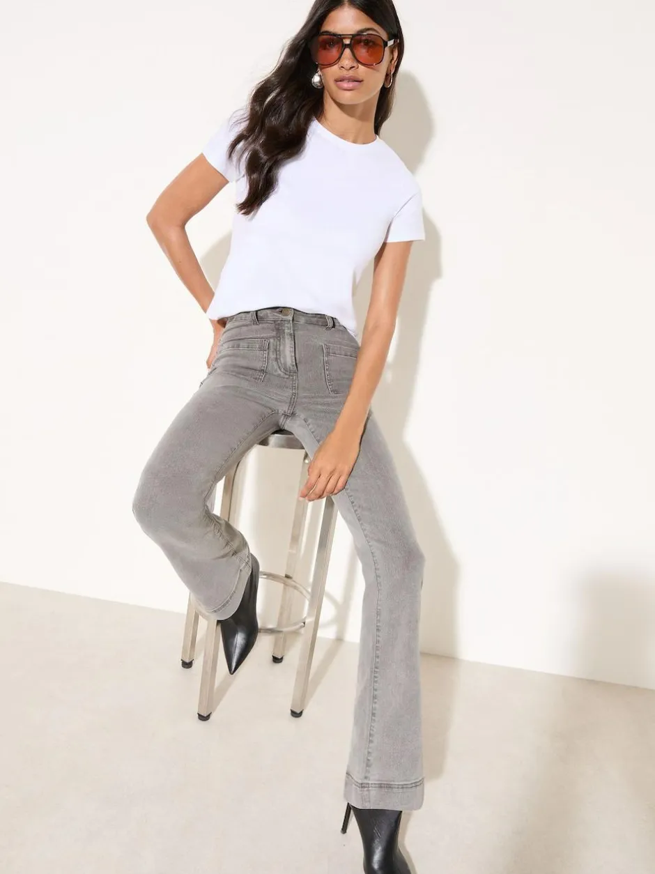 Friends Like These Light Grey High Waist Pocket Flare Jeans Online