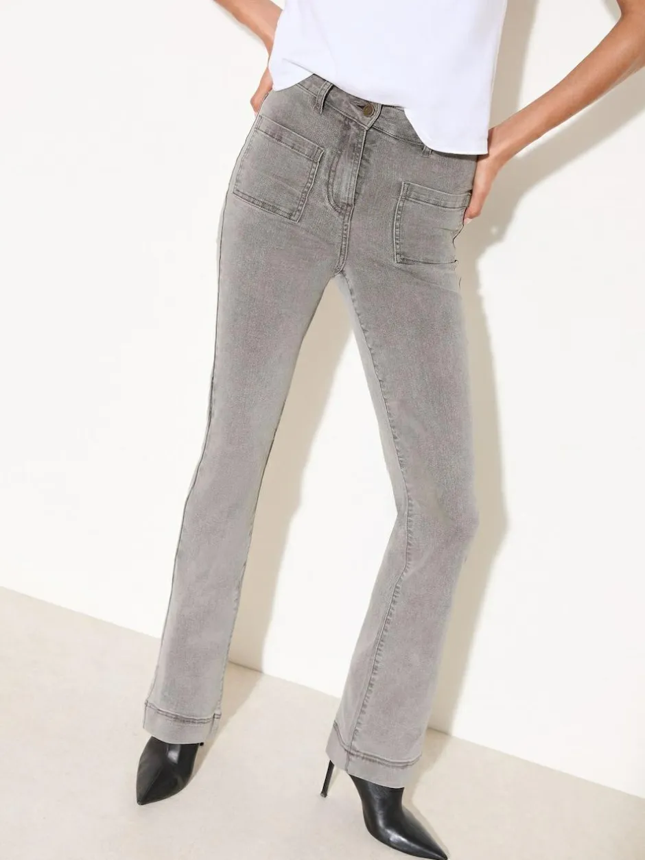 Friends Like These Light Grey High Waist Pocket Flare Jeans Online