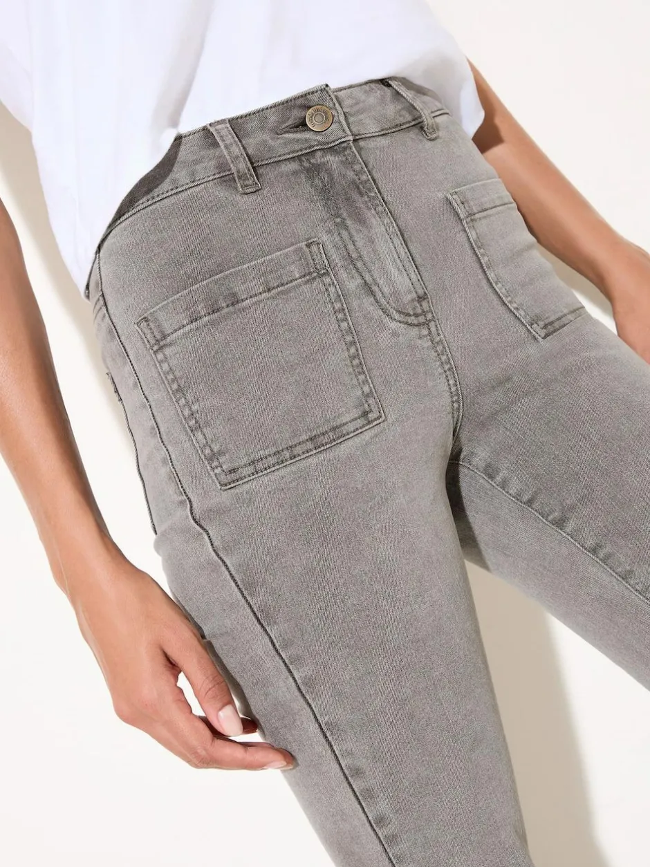 Friends Like These Light Grey High Waist Pocket Flare Jeans Online