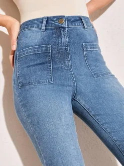 Friends Like These Mid Blue High Waist Pocket Flare Jeans Best