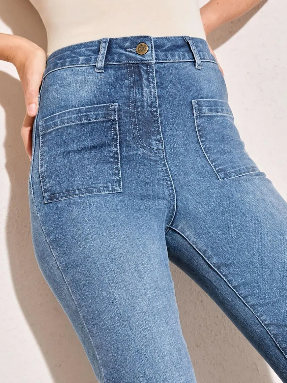 Friends Like These Mid Blue High Waist Pocket Flare Jeans Best