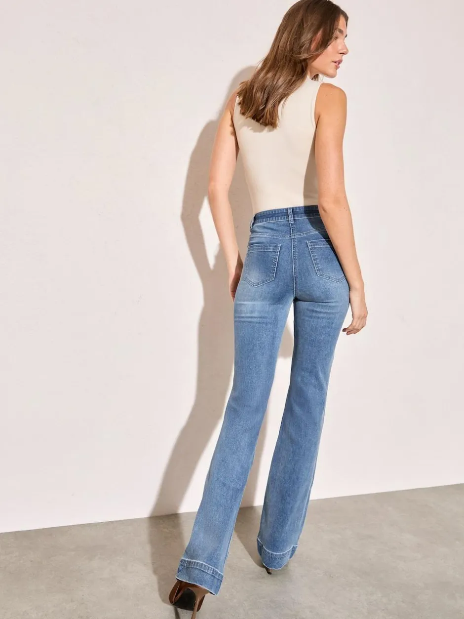 Friends Like These Mid Blue High Waist Pocket Flare Jeans Best