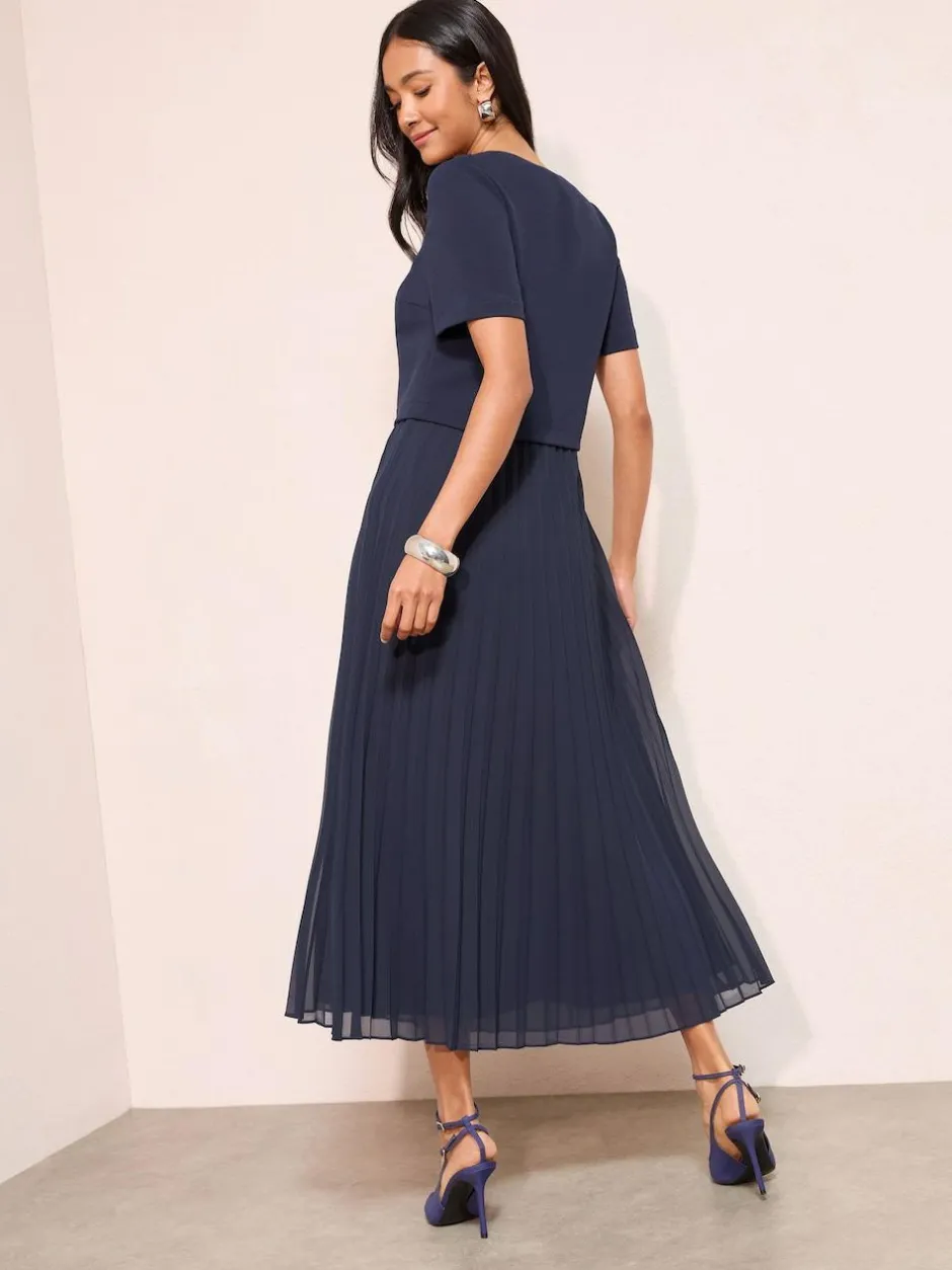 Friends Like These Petite Button Down 2-In-1 Pleated Dress Navy Blue Best