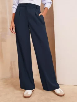 Friends Like These Navy Blue Premium Elastic Back Tailored Wide Leg Trousers New