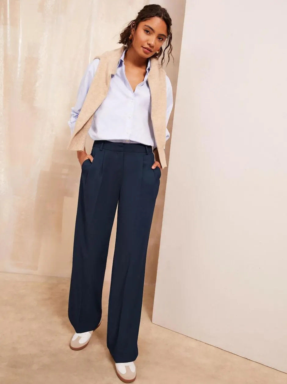 Friends Like These Navy Blue Premium Elastic Back Tailored Wide Leg Trousers New