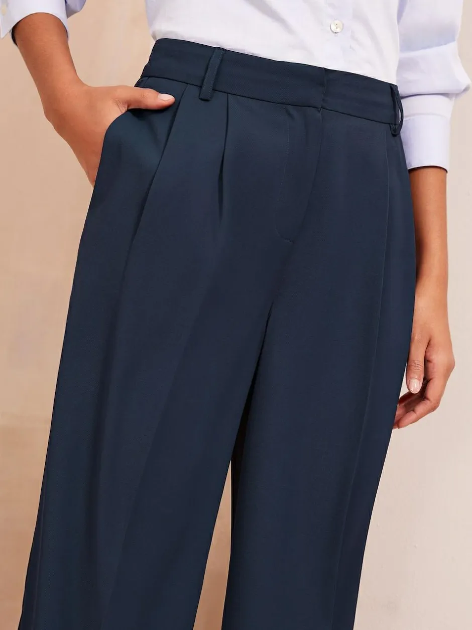 Friends Like These Navy Blue Premium Elastic Back Tailored Wide Leg Trousers New