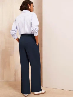 Friends Like These Navy Blue Premium Elastic Back Tailored Wide Leg Trousers New