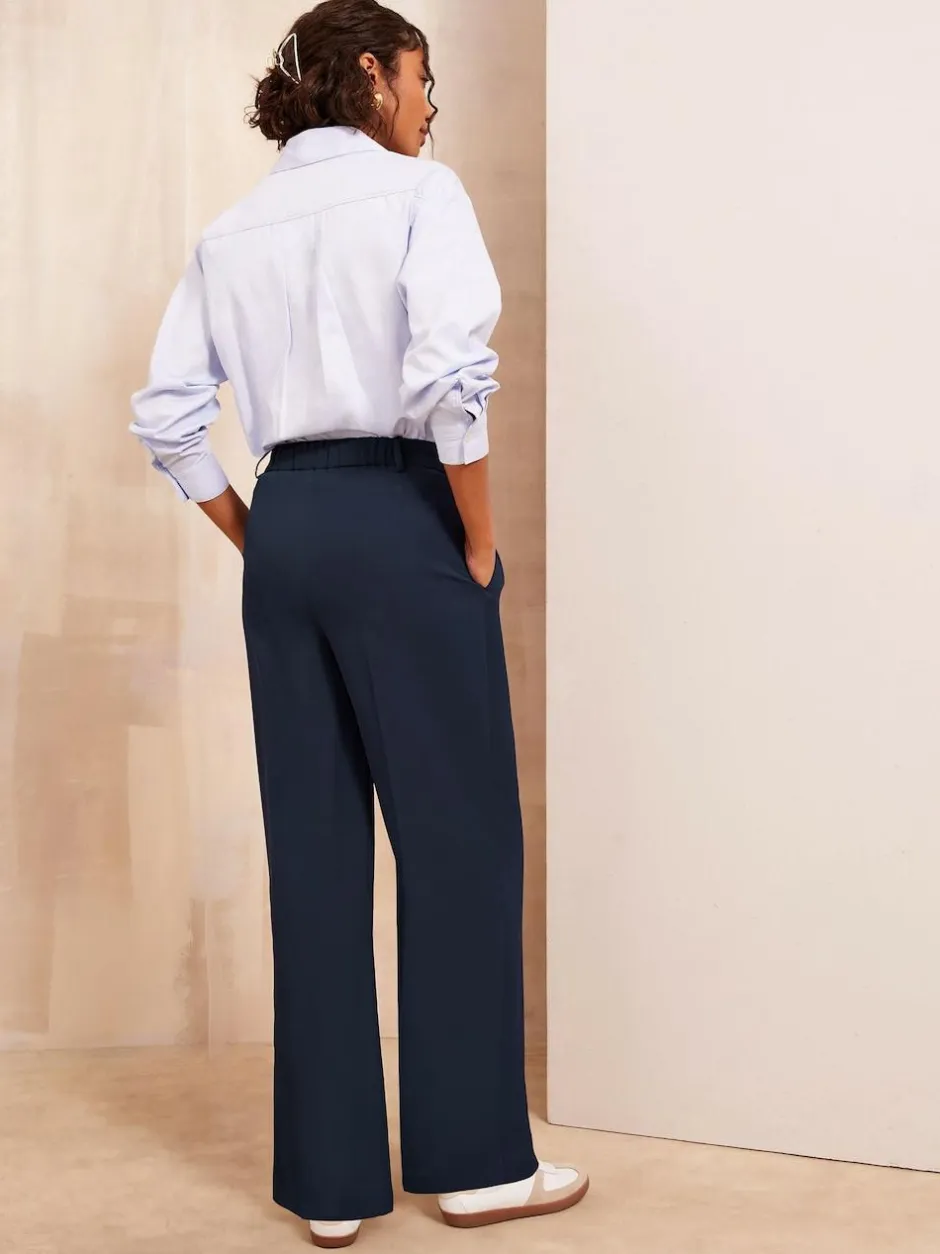 Friends Like These Navy Blue Premium Elastic Back Tailored Wide Leg Trousers New