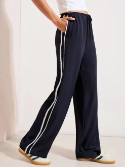 Friends Like These Petite Crochet Trim Wide Leg Trousers Navy Best