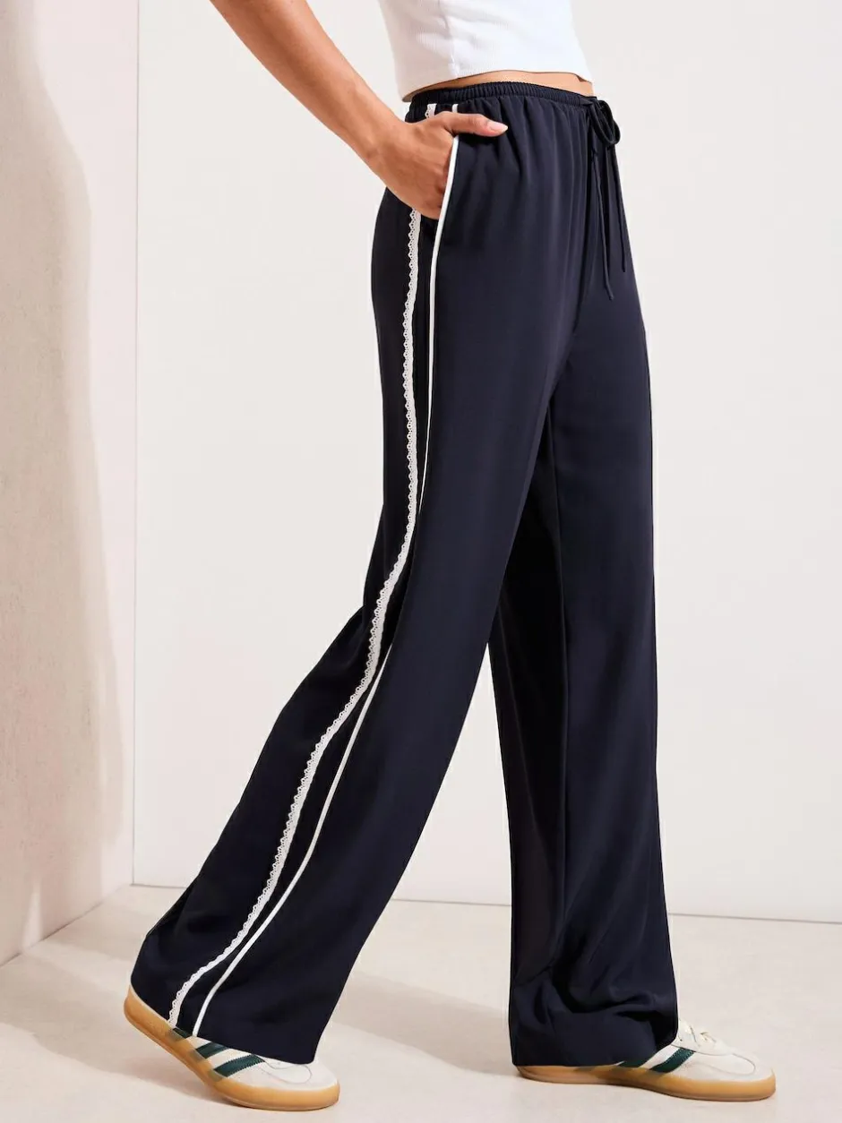 Friends Like These Petite Crochet Trim Wide Leg Trousers Navy Best