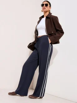 Friends Like These Petite Crochet Trim Wide Leg Trousers Navy Best