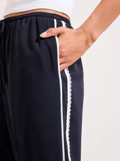 Friends Like These Petite Crochet Trim Wide Leg Trousers Navy Best
