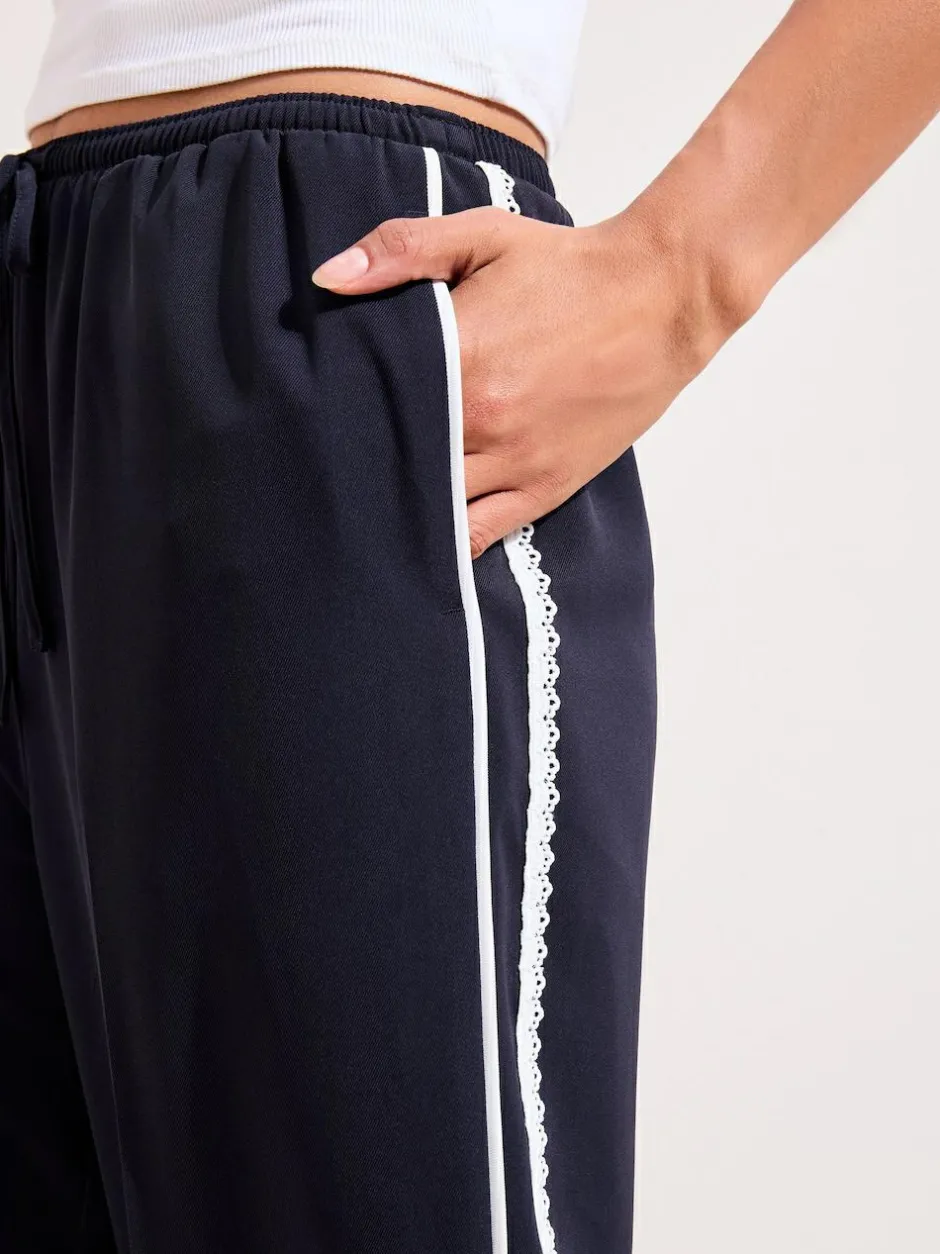Friends Like These Petite Crochet Trim Wide Leg Trousers Navy Best