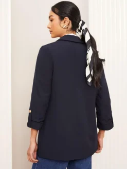 Friends Like These Petite Edge to Edge Tailored Sleeve Detail Blazer Navy Clearance