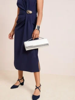 Friends Like These Wide Fit Block Heel Cross Strap Court Shoes Navy Online