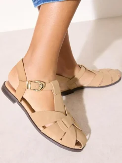 Friends Like These Taupe Faux Suede Closed Toe Flat Fisherman Casual Sandals Discount