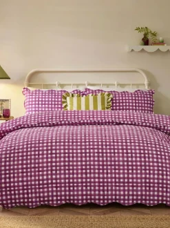 Furn Berry Pink Scalloped Edge Gingham Duvet Set Best