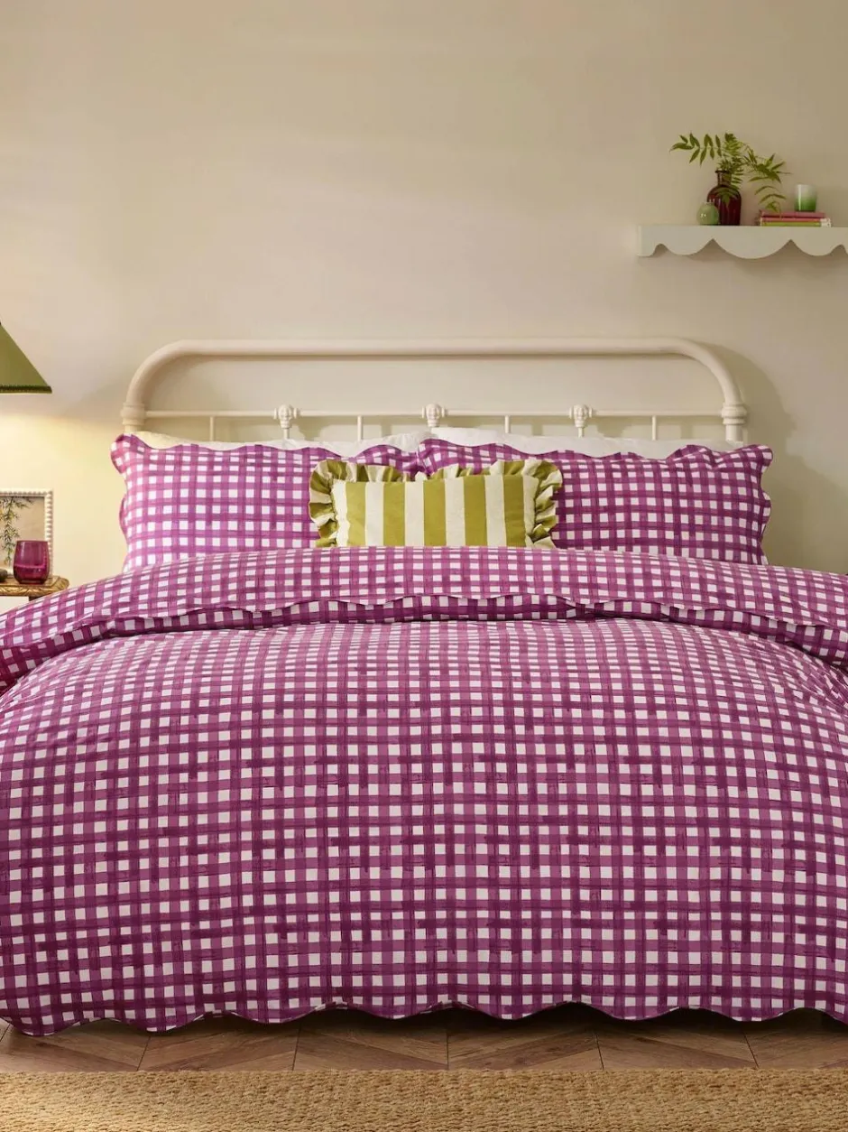 Furn Berry Pink Scalloped Edge Gingham Duvet Set Best