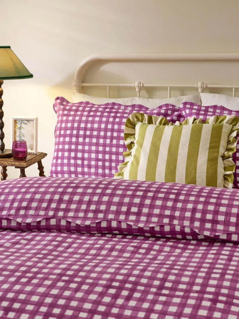 Furn Berry Pink Scalloped Edge Gingham Duvet Set Best