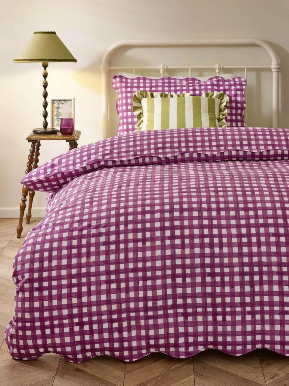 Furn Berry Pink Scalloped Edge Gingham Duvet Set Best