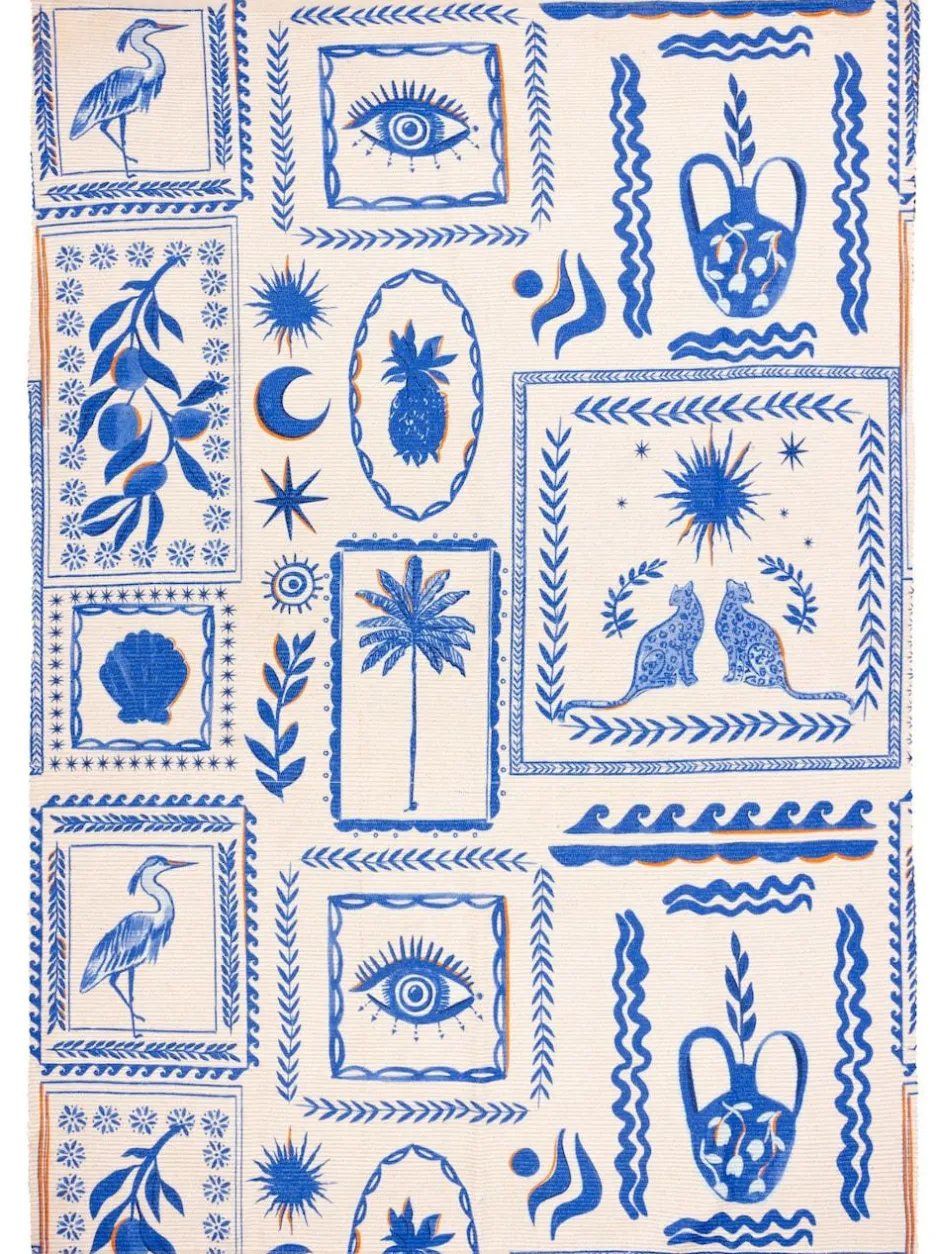 Furn Blue Frieze Abstract Outdoor/Indoor Washable Rug Clearance