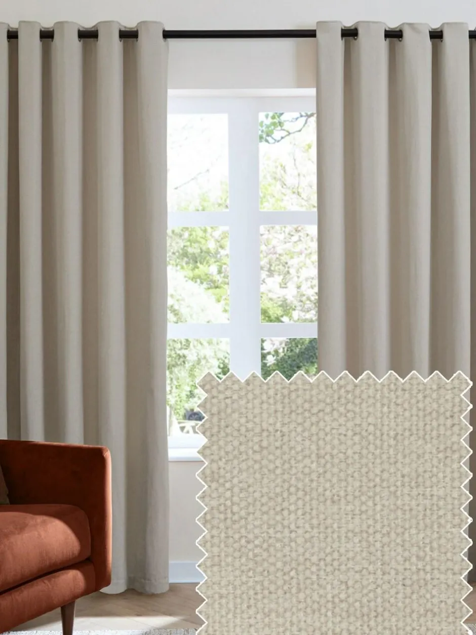 Furn Natural Soft Chenille 100% Blackout Eyelet Curtains Discount