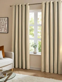 Furn Natural The Ultimate Velvet 100% Blackout Eyelet Lined Curtains Outlet