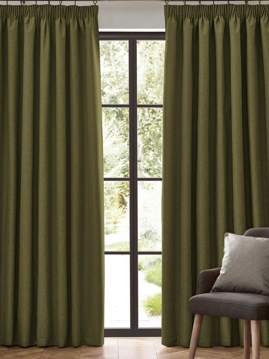 Furn . Olive Dawn 100% Blackout Thermal Pencil Pleat Curtains New