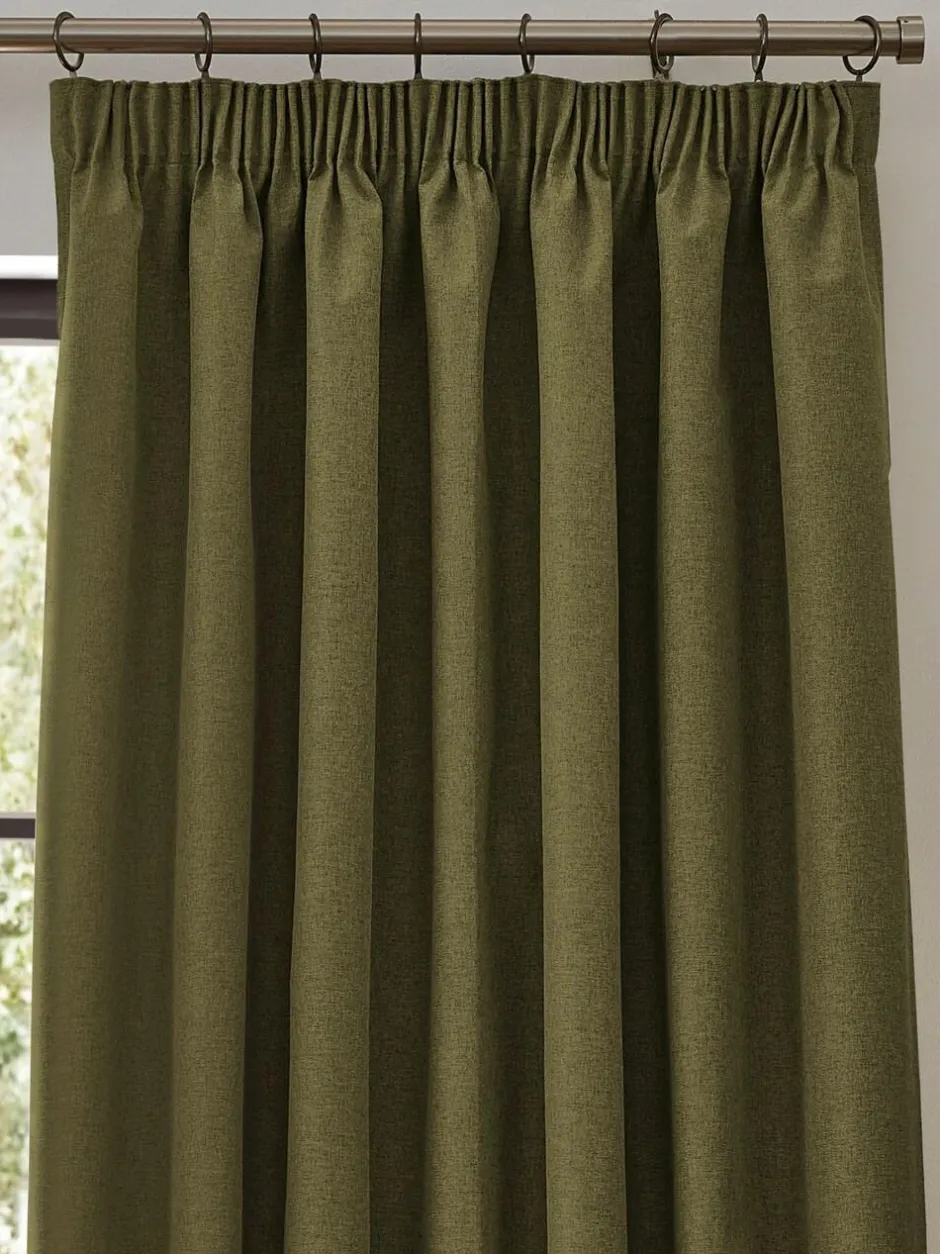 Furn . Olive Dawn 100% Blackout Thermal Pencil Pleat Curtains New