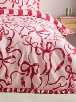Furn Pink/Red La Vie En Bows Reversible Ruffle Duvet Cover and Pillowcase Set Best