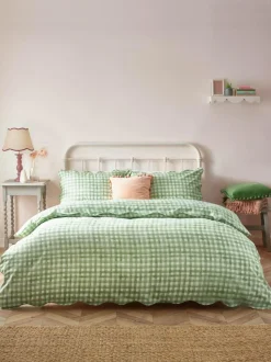 Furn Sage Scalloped Edge Gingham Duvet Set Discount