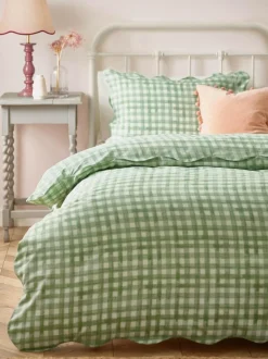 Furn Sage Scalloped Edge Gingham Duvet Set Discount