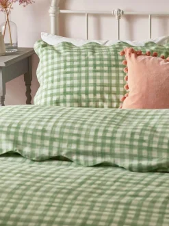 Furn Sage Scalloped Edge Gingham Duvet Set Discount