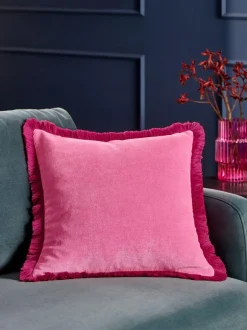 Next Fushsia Pink 45 x 45cm Soft Velour Contrast Fringe Cushion Clearance