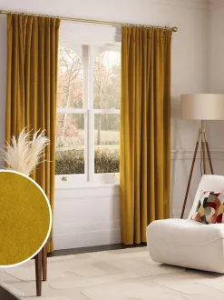 Next Gold Dark Matte Velvet Pencil Pleat Blackout/Thermal Curtains Outlet
