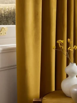 Next Gold Dark Matte Velvet Pencil Pleat Blackout/Thermal Curtains Outlet