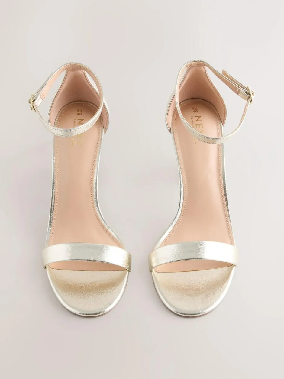 Next Extra Wide Fit Block Heel Sandals Gold