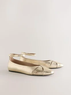 Next Forever Comfort® Leather Ballet Flats With Ankle Strap Gold Hot